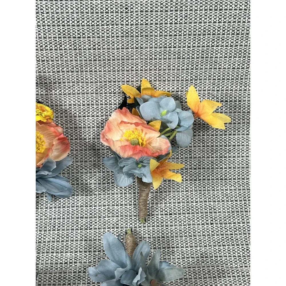 6 Pcs Apricot & Blue Boutonnieres